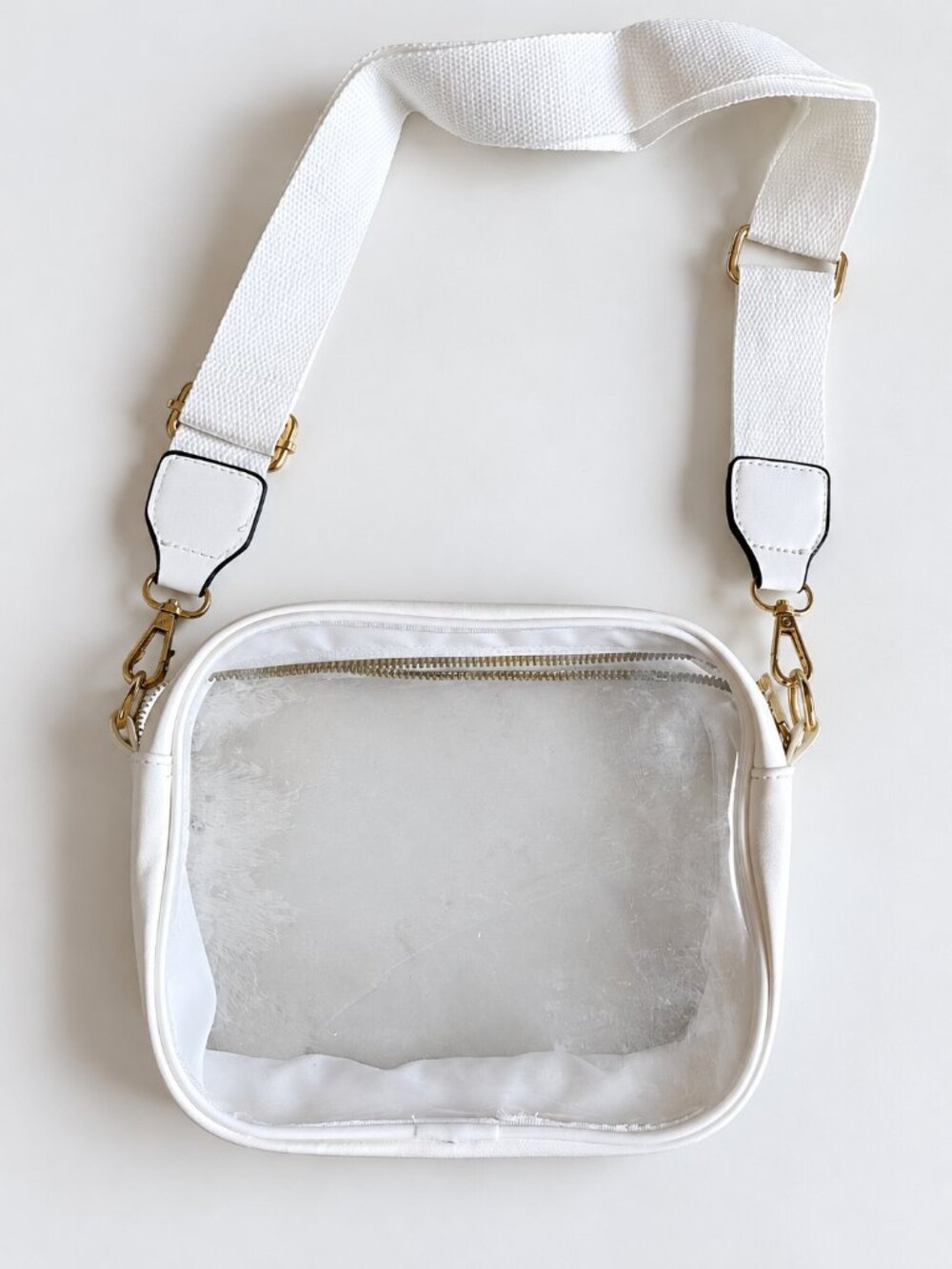 Clear Crossbody Bag White Trim Adjustable Strap Game Day Concert Purse